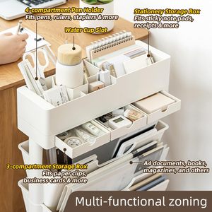 Chariot à roulettes <span class=keywords><strong>5</strong></span> niveaux avec tiroirs multifonctionnels, étagère de rangement mobile, roulettes verrouillables, bibliothèque roulante pour bureau et étude - Product Image 3