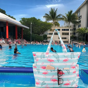 Échantillon gratuit Sac de plage en toile de haute qualité, bon marché, écologique, imprimé, style naturel, sac de plage moyen pour les vacances, pique-nique - Product Image 3