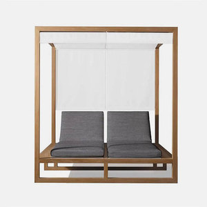 Chaise longue double en teck massif sur mesure de qualité supérieure pour hôtel moderne, avec voile d'ombrage pour piscine, pour villa et parc - Product Image 3