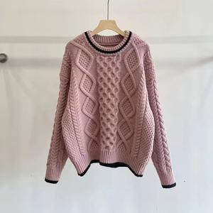 Suéter de lana de invierno con cuello redondo coreano de lujo al por mayor, prendas de punto informales de otoño, prendas de punto frontales informales de lujo con cuello redondo al por mayor - Product Image 5