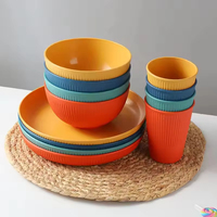 Icen YJ08 Ensemble de vaisselle pour enfants de 12 pièces en PP de style classique Réutilisable Écologique Passe au lave-vaisselle Anti-fuite Couverts Bol Tasse Assiette