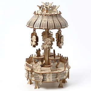 Modèle de carrousel en bois <span class=keywords><strong>3D</strong></span> en gros, puzzles en bois <span class=keywords><strong>3D</strong></span> DIY pour adultes, kit de décoration artisanale fait main - Product Image 3