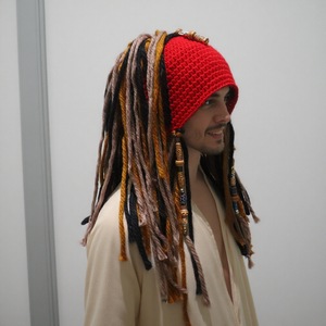 <span class=keywords><strong>Sombrero</strong></span> de Ganchillo Hecho a Mano con Peluca de Capitán, Rastas, Borlas y Cuentas, Gorro de Hilo para Festivales de Música y Cosplay - Product Image 4