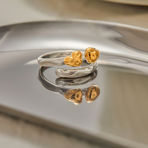 Heart Shape <b>Adjustable</b> <b>Ring</b> Gold Silver Color Block Women's Jewelry Stainless Steel Fashion <b>Ring</b> - Product Image 3