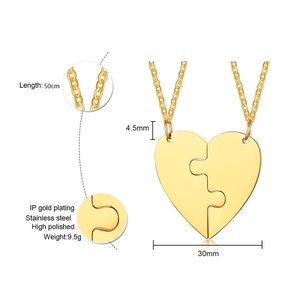 Collier demi-cœur en acier inoxydable plaqué or 18 carats, anti-ternissement, à graver, pour couples et meilleurs amis - Product Image 5
