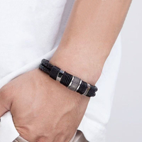 Bracelet en cuir véritable tressé double couche de luxe pour homme, fermoir magnétique en acier inoxydable 316L, vente en gros
