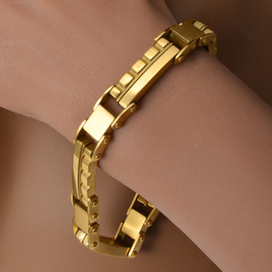 Bracelets personnalisés en acier inoxydable plaqué or, rivets lisses, chaîne fine minimaliste rectangulaire, vente en gros - Product Image 3