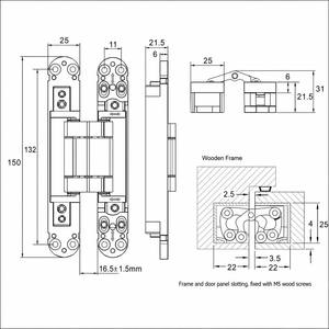 Bisagra Oculta Ajustable 3D de Alta Resistencia 150x25mm 40KG, Bisagra Invisible de Aleación de Zinc Negro Mate para Puerta Interior de Madera - Product Image 2