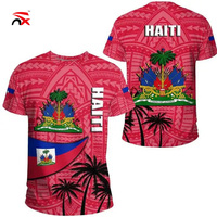 T-shirt à col rond 100% polyester, couleurs du drapeau haïtien, produits de la série Haïti, logo personnalisé, vêtements à drapeau haïtien, t-shirts