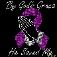 30 + Hotfix Fer Bling Cancer du sein sur Par la Grâce de Dieu Conception de transfert de strass Motif Patch Rose Ruban Strass Design