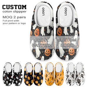 Halloween Noël Hiver Maison Doux Chaud Logo Personnalisé Pleine Impression Motif Personnalisé Coton Pantoufles Glisser Sandales Pour Femmes Hommes - Product Image 1