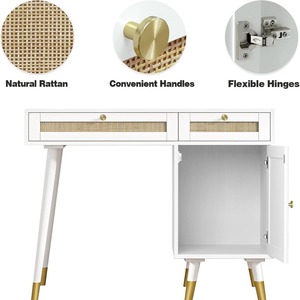 Wicker dressing table with drawers for storage, white, modern home office <b>desk</b>/study/<b>computer</b> <b>desk</b> - Product Image 3
