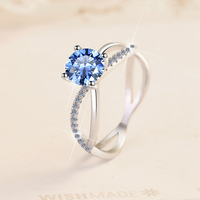 Bague de fiançailles en argent sterling S925 avec moissanite colorée VVS1 de 1 carat, certifiée GRA, bleue, pour femme – Meilleure vente
