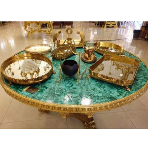 Meuble en pierre semi-précieuse verte de luxe personnalisé <span class=keywords><strong>centre</strong></span> de table en malachite avec pied en laiton - Product Image 1