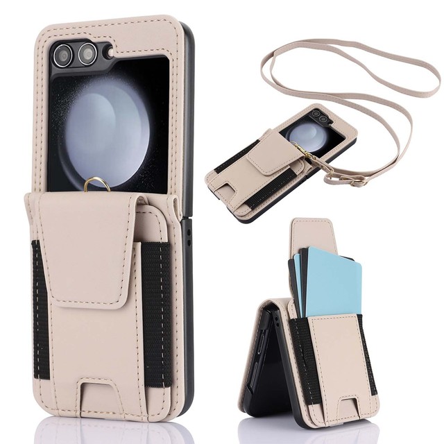 Crossbody Wallet Leather Case for Samsung Galaxy Z Flip 6 5 4 3 & W23 Flip with Elastic Card Slot Shockproof Protective case