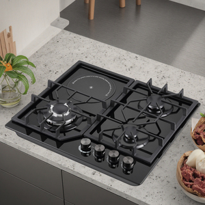 Cookermore <strong>4</strong> <strong>Burners</strong> <strong>Gas</strong> &amp; Electric Hob Black Tempered Glass Panel Built-In Kitchen Appliance - Product Image 6