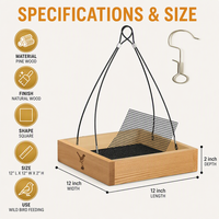 Mangeoire à oiseaux en bois à suspendre pour l'extérieur avec plateau et fond en maille, en bois naturel, station de semence pour oiseaux sauvages, décoration de jardin, OEM