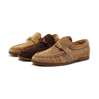 Chaussures plates en daim plissé à boucle métallique pour femme - Chaussures de mariage et de cérémonie à bout fermé, à enfiler, en cuir, confortables et légères