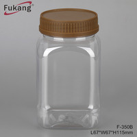 Bocaux alimentaires carrés en plastique transparent, capacité 350 ml, PET, couvercle 0,5 mm, bouteilles carrées en plastique 350 ml