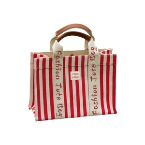 Sacs fourre-tout pour femmes en toile et cuir écologique de haute qualité OEM, tendance, vente en gros, logo personnalisable, doubles poignées, rivets ouverts, broderie - Product Image 6