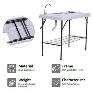 Table de camping pliante portable avec évier, table de repas extérieure légère en aluminium, design moderne, rectangulaire, 21,75" x 49,75" - Product Image 4
