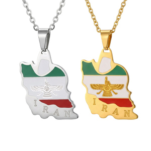 Collar con <span class=keywords><strong>Mapa</strong></span> de Irán en Acero Inoxidable 316L, Colgante con Símbolo Persa Faravahar, Joyería Esmaltada con Bandera Iraní, Regalo para Hombres y Mujeres en Oro y Plata - Product Image 1