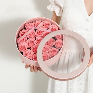 Sıcak satış çiçekçi kutusu yuvarlak pembe mavi hediye ambalaj <span class=keywords><strong>2</strong></span> adet Set çiçek kutusu şeffaf pencere ile - Product Image 3