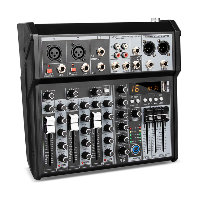 KA4 Professional 4 Channel Audio Interface Computer Recording Mixing Console with USB +48V Phantom Power