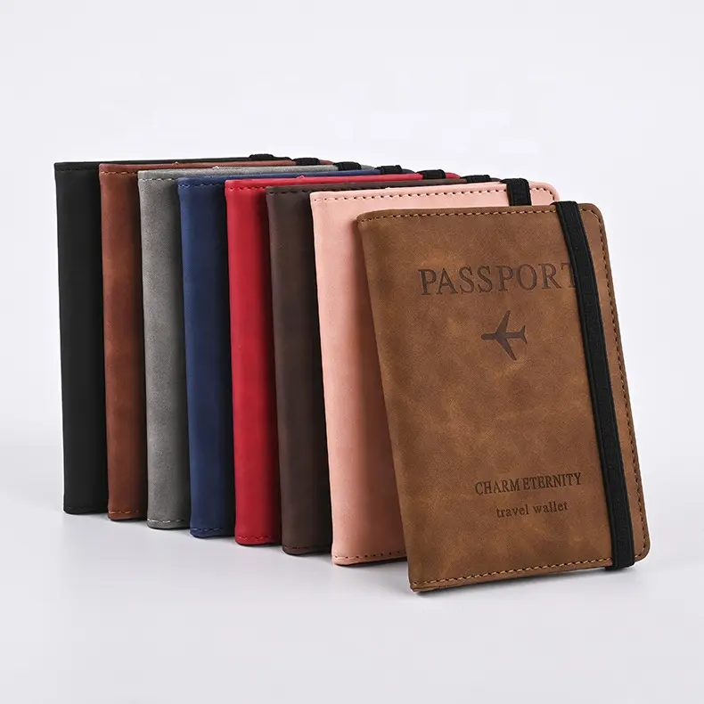 2024 high quality PU Leather elastic band passport wallets custom logo Passport Holder Cover functional passport travel wallets