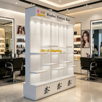 Vitrine de salon de coiffure moderne en MDF avec éclairage LED et design écologique pour centre commercial de luxe