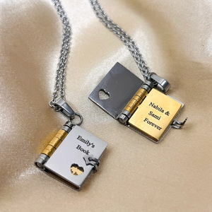 Multi Style Engraved 18K PVD Stainless Steel <b>Book</b> Locket <b>Necklace</b> | Customizable Romantic Pendant | Waterproof & Hypoallergenic - Product Image 1