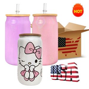 Vaso de vidrio sublimable de 20 oz con brillo azul, rosa, plateado, morado y blanco, con tapas y pajitas - Product Image 1