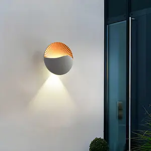 Su geçirmez IP65 siyah Modern Metal yuvarlak LED duvar ışık ev bahçe açık daire duvar yıkayıcı lamba