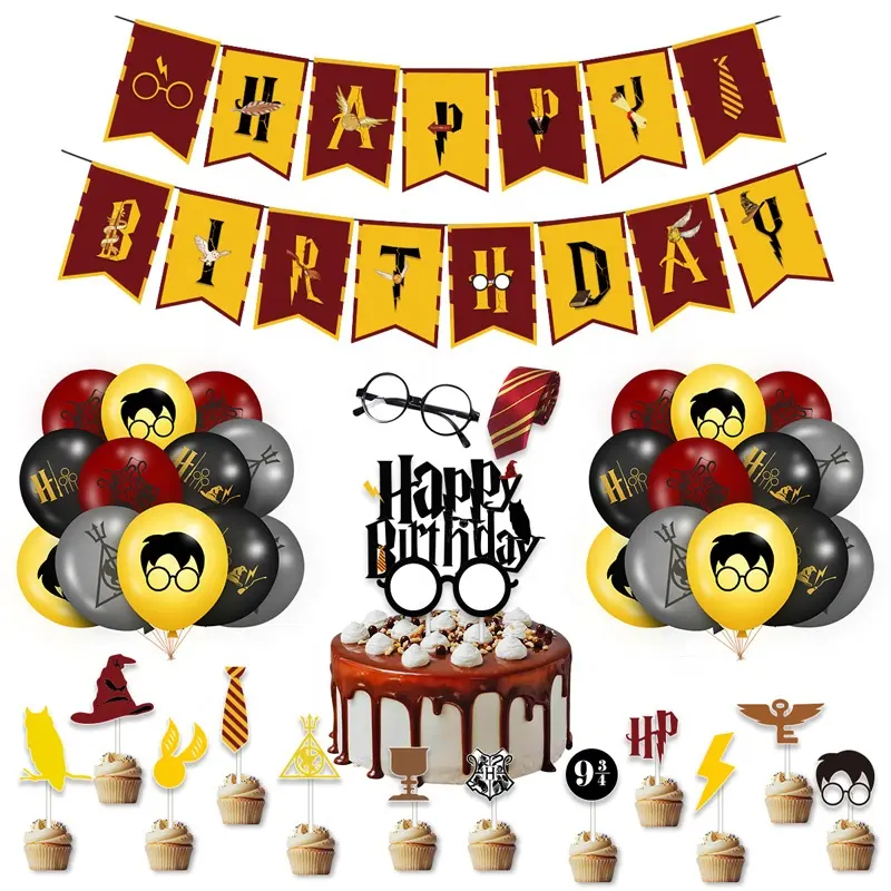 Nice Harryy Potteer Theme Party Supplier Latex Balloon Set Magic Kid Birthday Party Decorations With Cake Toppers