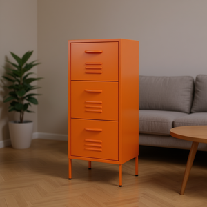 Armadio in Acciaio Arancione con 3 Cassetti, Design Industriale, Arredamento Moderno per Soggiorno - Product Image 2