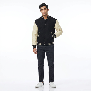 <b>Men's</b> 100% Cotton Varsity Letterman Baseball <b>Jacket</b> with Stand Collar and Front Logo <b>jacket</b> for <b>men</b> - Product Image 1