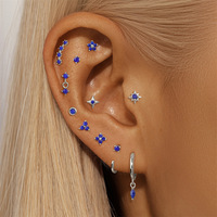 Vente en gros S925 Sterling Silver Flat Back Stud Boucles d'oreilles Lapis Lazuli naturel Piercing pour femmes Bijoux à la mode avec pierre de Zircon