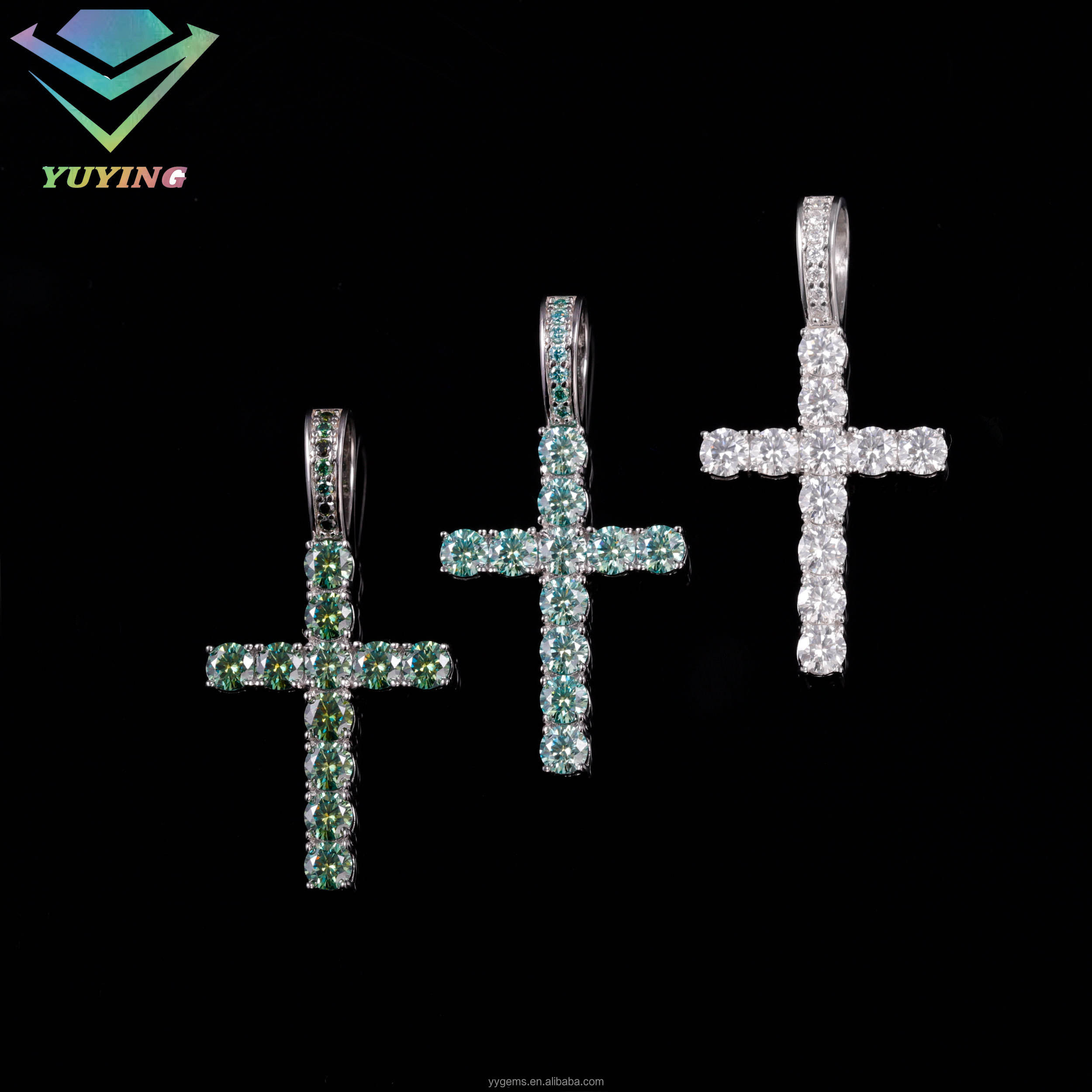 3mm light green moissanite cross pendant