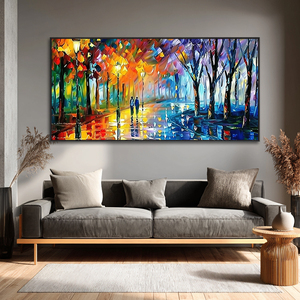 Dipinto a Olio Moderno Astratto con Coltello da Pittura, Paesaggio Urbano con Alberi Luminosi, Arte da Parete su Tela per Arredamento Soggiorno - Product Image 2