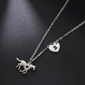 High Quality Stainless Steel <strong>Children</strong> Horse Lovers Jewelry Delicate Silver Pendant Heart 26 <strong>Initials</strong> Horse <strong>Necklace</strong> for Girls - Product Image 3