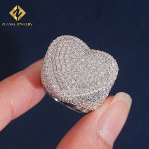 ZUANFA JEWELRY Anillo de Diamantes Cultivados en Laboratorio con Forma de Corazón y Pavé Completo, Plata S925, Joyería Hip Hop Brillante para Hombre - Product Image 6