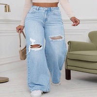 Jean en denim délavé décontracté surdimensionné pour femme, taille haute, coupe ample, respirant et de haute qualité