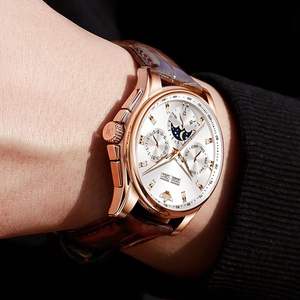 <span class=keywords><strong>OUPINKE</strong></span> 3189 hommes montre mécanique de luxe horloge automatique en cuir saphir étanche sport Phase de lune montre-bracelet avec boîte-cadeau - Product Image 6