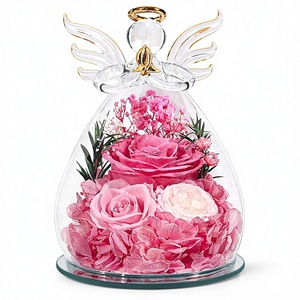 Figurines d'anges en verre avec roses éternelles préservées pour femmes, cadeaux pour la fête des mères, anniversaires, pour maman, grand-mère, sœur, épouse, fille - Product Image 1