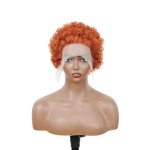 Perruque Courte Pixie Ondulée Bouclée, <span class=keywords><strong>Cheveux</strong></span> Humains Vierges Couleur Miel Gingembre, Faite à la Machine, 13x4 / 4x4 / Sans Dentelle Frontale, Qualité 9A, Moins Chère - Product Image 1