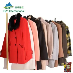 Malaysia hot sell winter warm used cloths ladies woolen worsted long jacket used clothes ladies coats