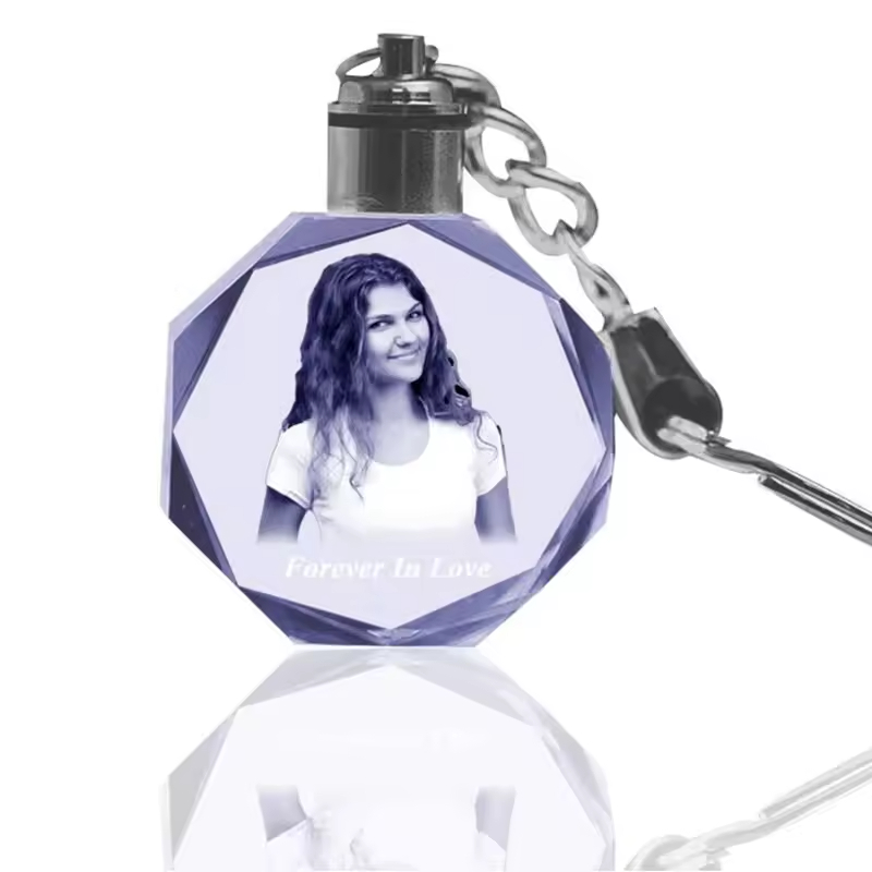 Honor of Crystal Custom K9 Blank LED Light Crystal Glass Inner Carving Key Chain for Souvenir Gift