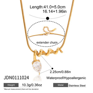 Collier en acier inoxydable plaqué or 18 carats avec perle d'eau douce en forme de goutte d'eau, serti pavé, chaîne fouet, style Europe-Amérique - Product Image 3