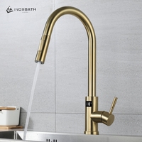 Robinet de cuisine avec affichage de la température, en acier inoxydable 304, avec douchette extractible et commande tactile intelligente, robinet trois voies eau froide et chaude