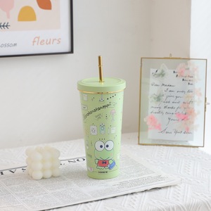 Vaso Térmico <span class=keywords><strong>de</strong></span> Acero Inoxidable 304 con Borde Dorado, Gran Capacidad, Diseño Creativo con Patrón <span class=keywords><strong>de</strong></span> Dibujos Animados, Doble Capa al Vacío, con Pajita, 6-12 - Product Image 6